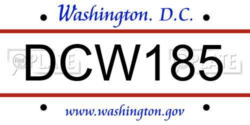 DCW185 District Of Columbia License Plate