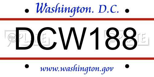 DCW188 District Of Columbia License Plate