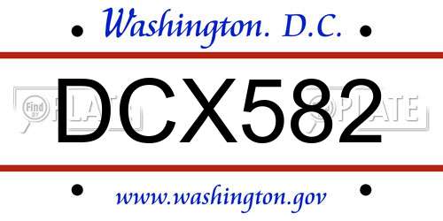 DCX582 District Of Columbia License Plate