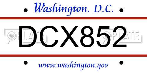 DCX852 District Of Columbia License Plate