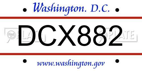 DCX882 District Of Columbia License Plate