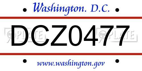 DCZ0477 District Of Columbia License Plate