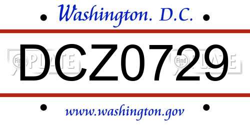 DCZ0729 District Of Columbia License Plate
