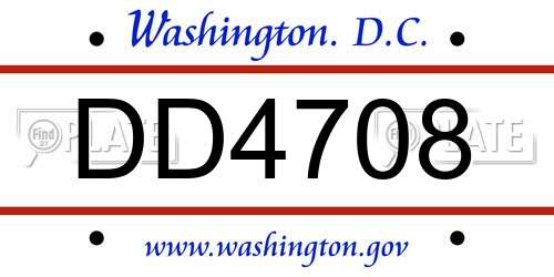 DD4708 District Of Columbia License Plate