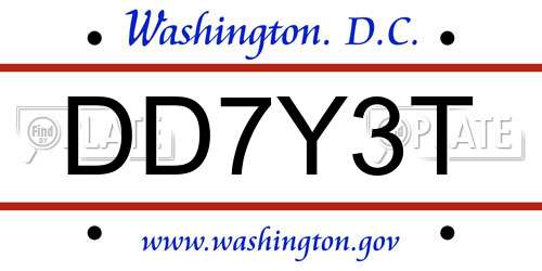 DD7Y3T District Of Columbia License Plate