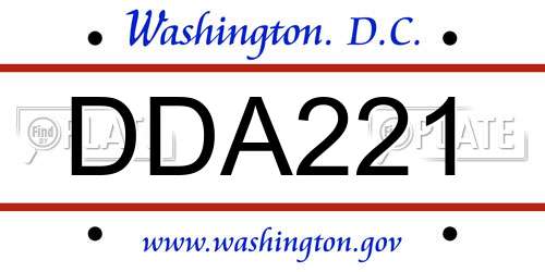 DDA221 District Of Columbia License Plate