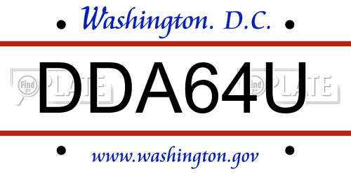 DDA64U District Of Columbia License Plate