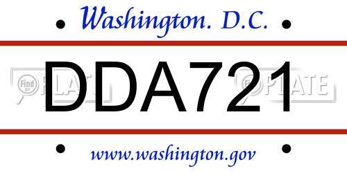 DDA721 District Of Columbia License Plate