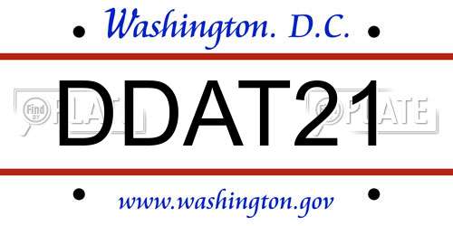 DDAT21 District Of Columbia License Plate