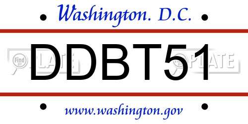 DDBT51 District Of Columbia License Plate