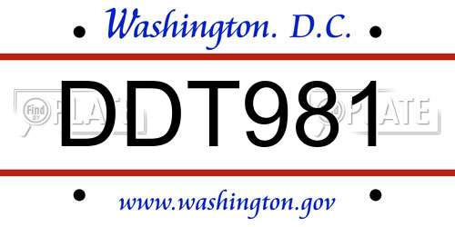 DDT981 District Of Columbia License Plate