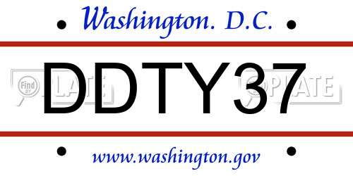 DDTY37 District Of Columbia License Plate