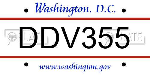 DDV355 District Of Columbia License Plate