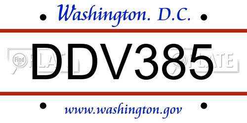 DDV385 District Of Columbia License Plate