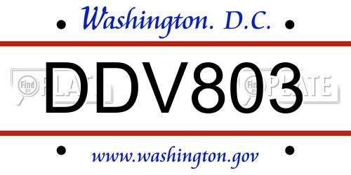 DDV803 District Of Columbia License Plate