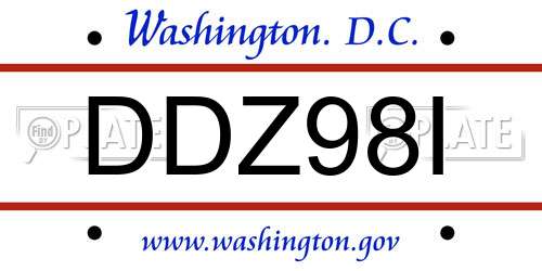 DDZ98I District Of Columbia License Plate