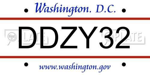 DDZY32 District Of Columbia License Plate