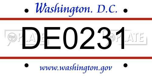 DE0231 District Of Columbia License Plate