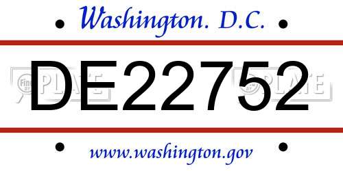 DE22752 District Of Columbia License Plate
