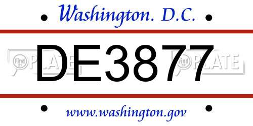DE3877 District Of Columbia License Plate