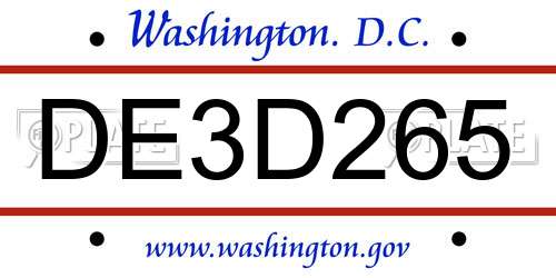 DE3D265 District Of Columbia License Plate