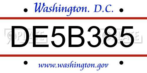 DE5B385 District Of Columbia License Plate