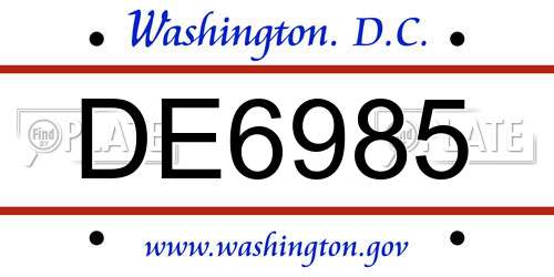 DE6985 District Of Columbia License Plate