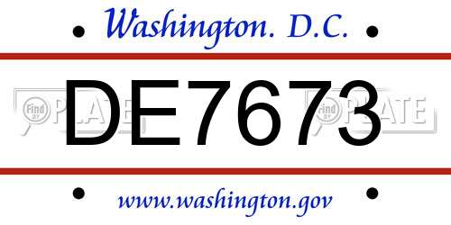 DE7673 District Of Columbia License Plate