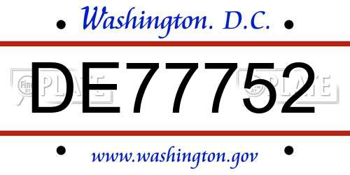 DE77752 District Of Columbia License Plate