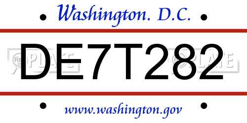 DE7T282 District Of Columbia License Plate