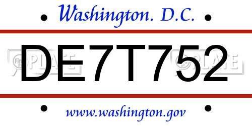 DE7T752 District Of Columbia License Plate
