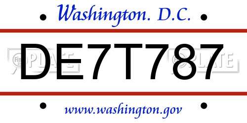 DE7T787 District Of Columbia License Plate