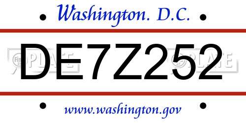 DE7Z252 District Of Columbia License Plate