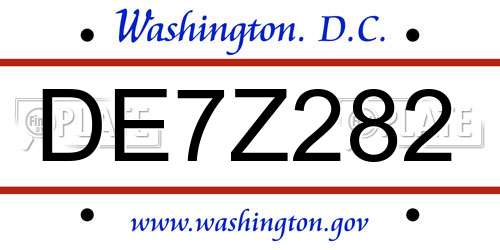 DE7Z282 District Of Columbia License Plate