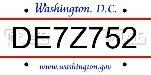 DE7Z752 District Of Columbia License Plate