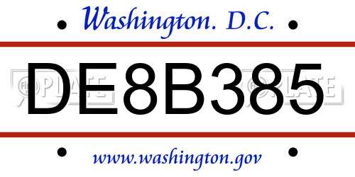 DE8B385 District Of Columbia License Plate