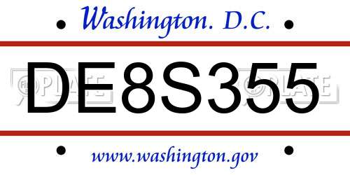 DE8S355 District Of Columbia License Plate