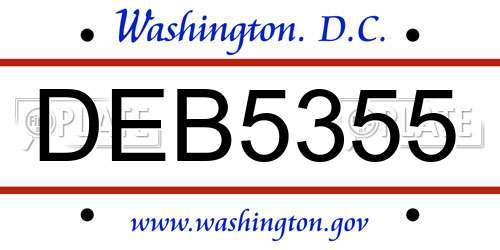 DEB5355 District Of Columbia License Plate