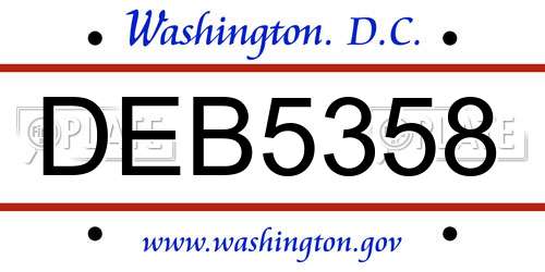 DEB5358 District Of Columbia License Plate