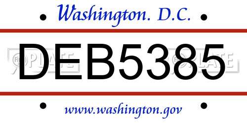 DEB5385 District Of Columbia License Plate