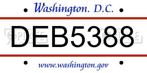 DEB5388 District Of Columbia License Plate