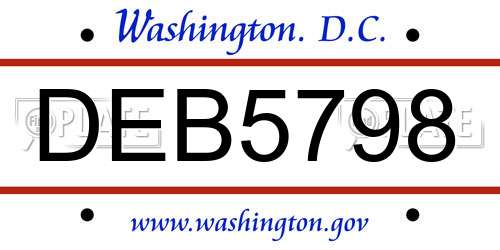DEB5798 District Of Columbia License Plate