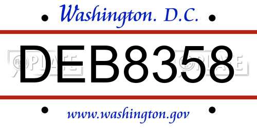 DEB8358 District Of Columbia License Plate