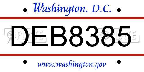 DEB8385 District Of Columbia License Plate