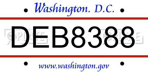 DEB8388 District Of Columbia License Plate