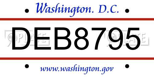 DEB8795 District Of Columbia License Plate