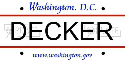 DECKER District Of Columbia License Plate