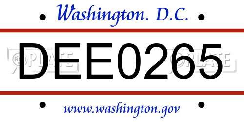 DEE0265 District Of Columbia License Plate