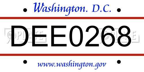 DEE0268 District Of Columbia License Plate