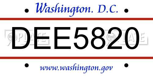 DEE5820 District Of Columbia License Plate